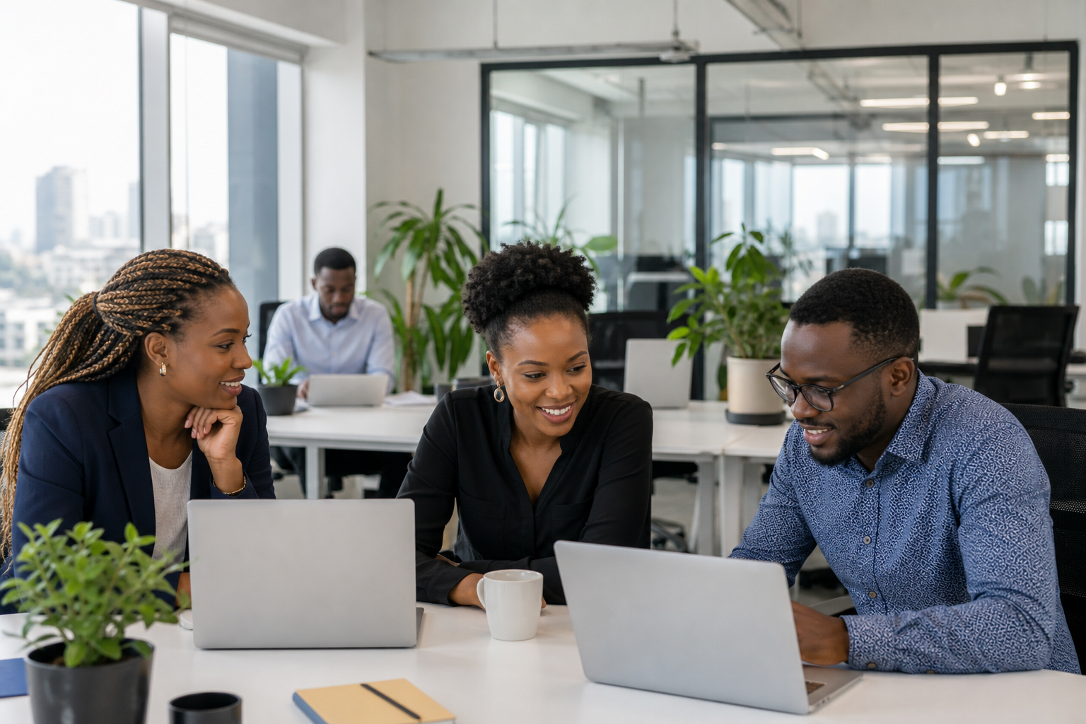 Kenyan business team collaborating in a modern Nairobi office