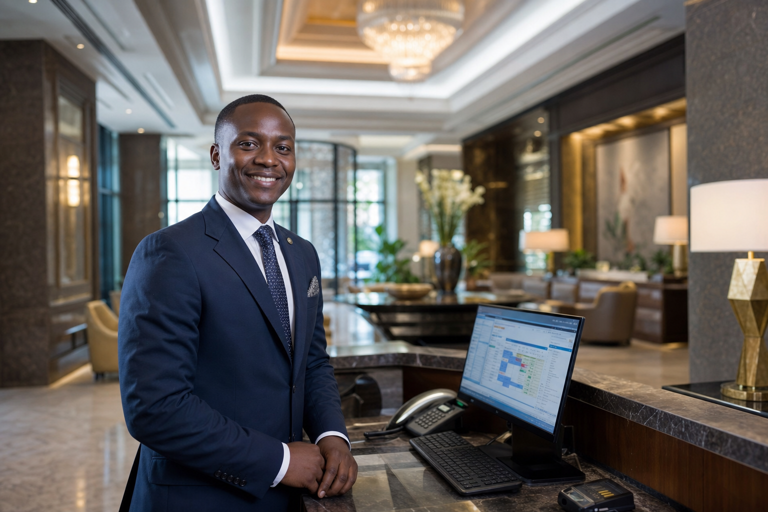 Night audit staff reconciling restaurant and room charges
