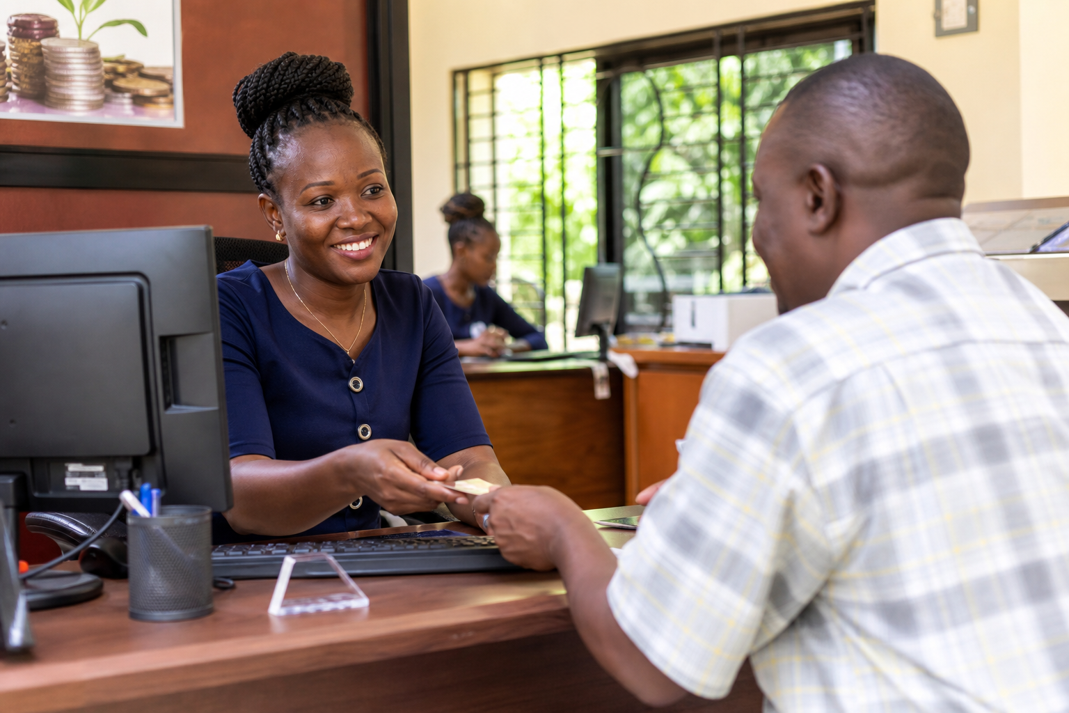 Field officer registering members at cooperative desk